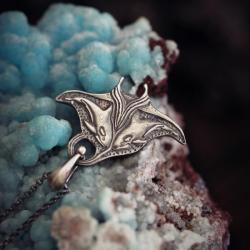 srebrna płaszczka,biżuteria inspirowana oceanem - Wisiory - Biżuteria