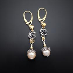 srebrne,pozłacane,kolczyki z perłami - Kolczyki - Biżuteria