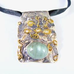 akwamaryn,wisior srebrny artystyczny unikatowa - Wisiory - Biżuteria