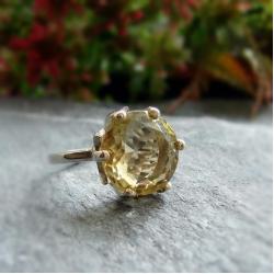 srebrny pierścionek z dużym kwarcem cytrynowym - Pierścionki - Biżuteria
