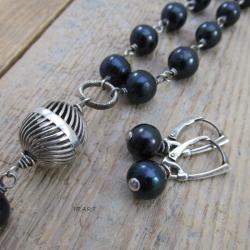 komplet biżuterii czarne perły,naszyjnik - Komplety - Biżuteria