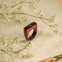 pierścionek z awenturynem,drewniany pierścionek - Pierścionki - Biżuteria