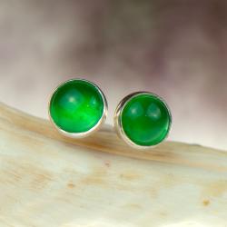 srebrne sztyfty z zielonym kamieniem - Kolczyki - Biżuteria