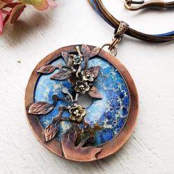 florystyczny naszyjnik z miedzi,niebieski jaspis - Naszyjniki - Biżuteria