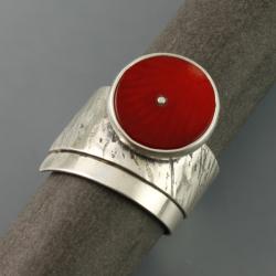 nowoczesny szeroki pierścionek z koralem - Pierścionki - Biżuteria