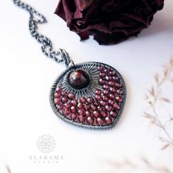 srebrny wisior z granatami,prezent na Walentynki - Wisiory - Biżuteria