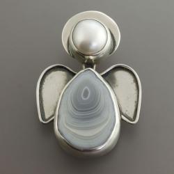 srebrny broszko-wisiore z perłą i agatem - Broszki - Biżuteria