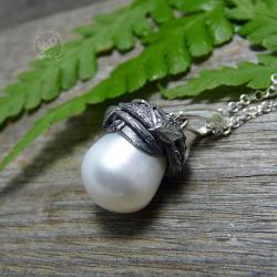 srebrne,perłowe,romantyczne,perła - Naszyjniki - Biżuteria