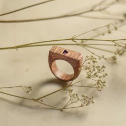 drewniany pierścionek,pierścionek z ametystem - Pierścionki - Biżuteria