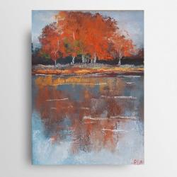 czerwone drzewa,kolory jesieni,pejzaż,pastele - Obrazy - Wyposażenie wnętrz
