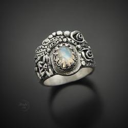 pierścionek,z kamieniem księżycowym,z kwiatami - Pierścionki - Biżuteria