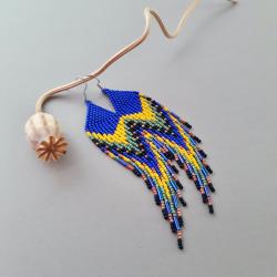 kobaltowe kolczyki,indiańskie,długie,kolorowe - Kolczyki - Biżuteria