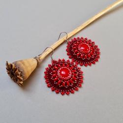 kolczyki czerwone,haft koralikowy - Kolczyki - Biżuteria