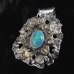 srebrny wisior,opal etiopski - Wisiory - Biżuteria