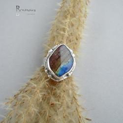 kolorowy labradoryt,pierścień srebrny - Pierścionki - Biżuteria