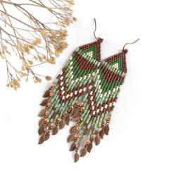 kolczyki,boho,indiańskie,czerwono zielone - Kolczyki - Biżuteria
