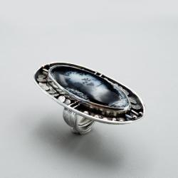 duży srebrny pierścień z dendrytowym - Pierścionki - Biżuteria