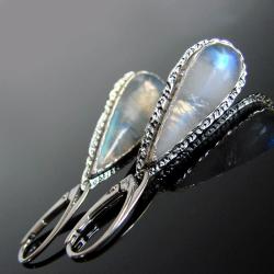 Kamień księżycowy,kolczyki,srebro,Unikat - Kolczyki - Biżuteria
