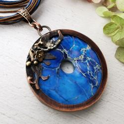 naszyjnik z miedzi z niebieskim kamieniem - Naszyjniki - Biżuteria