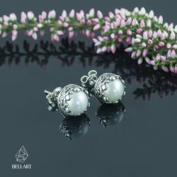 srebrne sztyfty,perłowe,eleganckie, - Kolczyki - Biżuteria