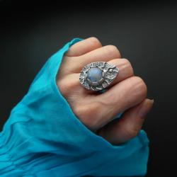 pierścionek,srebrny,rękodzieło,moonstone,fiann - Pierścionki - Biżuteria