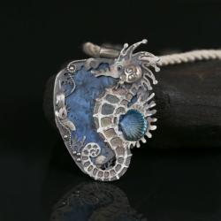 wisior konik morski,srebrny wisior z ceramiką - Wisiory - Biżuteria