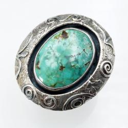 Srebrny regulowany pierścionek z turkusem - Pierścionki - Biżuteria