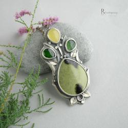 wisior srebrny,zielone kamienie,zieleń - Wisiory - Biżuteria