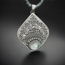 srebrny,naszyjnik,z akwamarynem,orientalny - Naszyjniki - Biżuteria