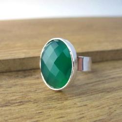 Zielony onyks,srebrny pierścionek,regulowany - Pierścionki - Biżuteria