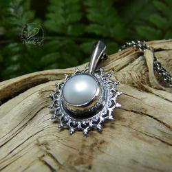 srebrny,romantyczny,delikatny,perła,kobiecy - Naszyjniki - Biżuteria