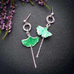 zielone listki ginko kolczyki - Kolczyki - Biżuteria