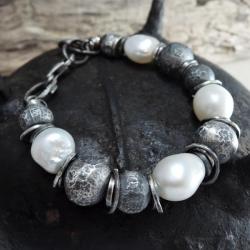 perła,surowy,naturalne,srebro - Bransoletki - Biżuteria