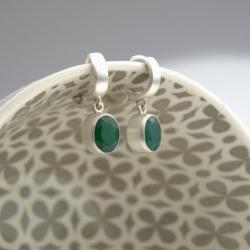 srebrne kolczyki z zielonym agatem - Kolczyki - Biżuteria