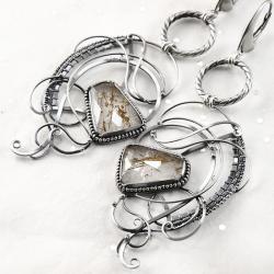 srebrne,kolczyki,wire-wrapping,kwarc,rutylowy,ciba - Kolczyki - Biżuteria