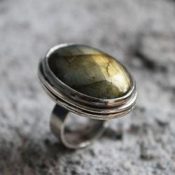 pierścionek srebro labradoryt filigran retro - Pierścionki - Biżuteria