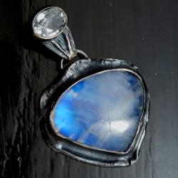 srebrny,srebro,kamień,księżyc,błękitny,szarości - Wisiory - Biżuteria