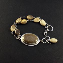 srebrna bransoleta z krzemieniem pasiastym - Bransoletki - Biżuteria