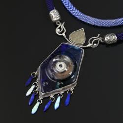 kobaltowy wisior,naszyjnik ze srebra i szkła - Naszyjniki - Biżuteria