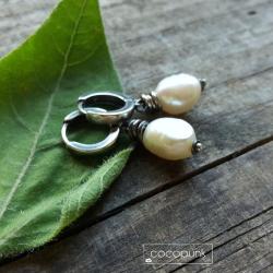 minimalistyczne,z perłami,srebrne,komplet - Kolczyki - Biżuteria