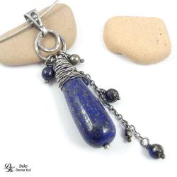 wisiorek,lapis lazuli,granatowy,kropla,kamień - Wisiory - Biżuteria