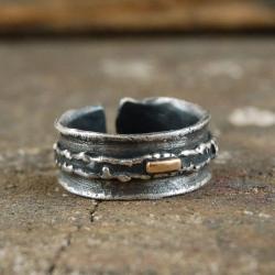 srebrno złoty pierścionek unisex - Pierścionki - Biżuteria