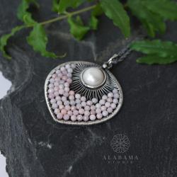 elegancki srebrny wisior z opalami różowymi - Wisiory - Biżuteria
