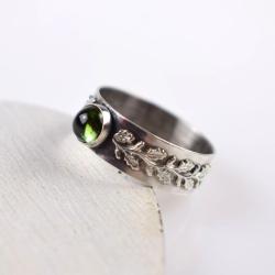 pierścionek,zielony,turmalin - Pierścionki - Biżuteria