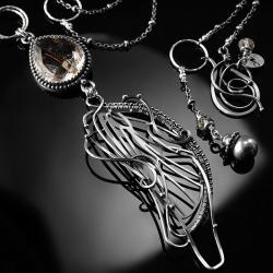 srebrny,naszyjnik,wire-wrapping,kwarc,rutylowy - Naszyjniki - Biżuteria