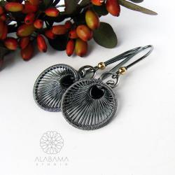 srebrne kolczyki z serduszkami onyksu,alabama - Kolczyki - Biżuteria