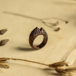 drewniany pierścionek,drewniana biżuteria,góra - Pierścionki - Biżuteria