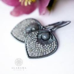 eleganckie srebrne kolczyki z labradorytami - Kolczyki - Biżuteria
