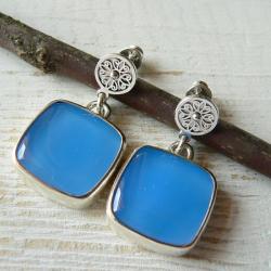 niebieskie agaty,srebrne kolczyki,duże kolczyki - Kolczyki - Biżuteria