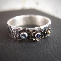 srebrna obrączka z kamieniami - Pierścionki - Biżuteria